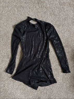 Black Sequin Long-Sleeve Romper